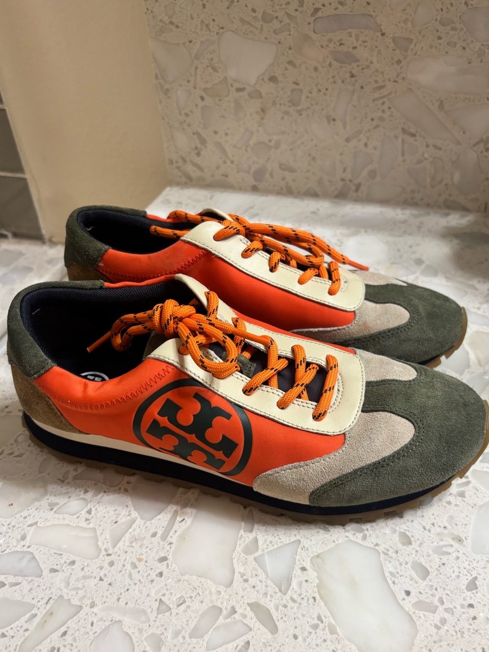 Tory Burch Colorblock Logo Sneakers Orange Green Size 8